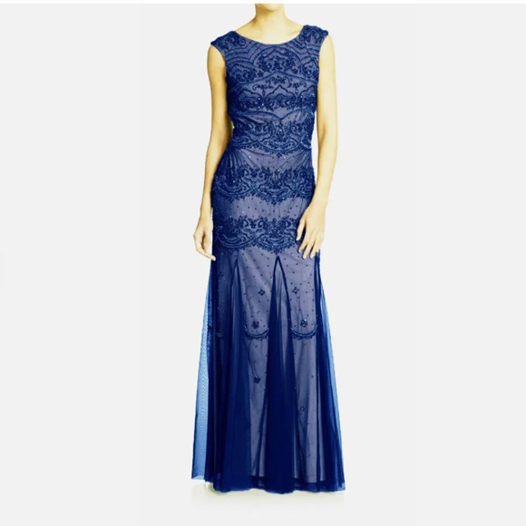Adrianna Papell Embellished Mesh Gown Size 10 EUC - Picture 1 of 5